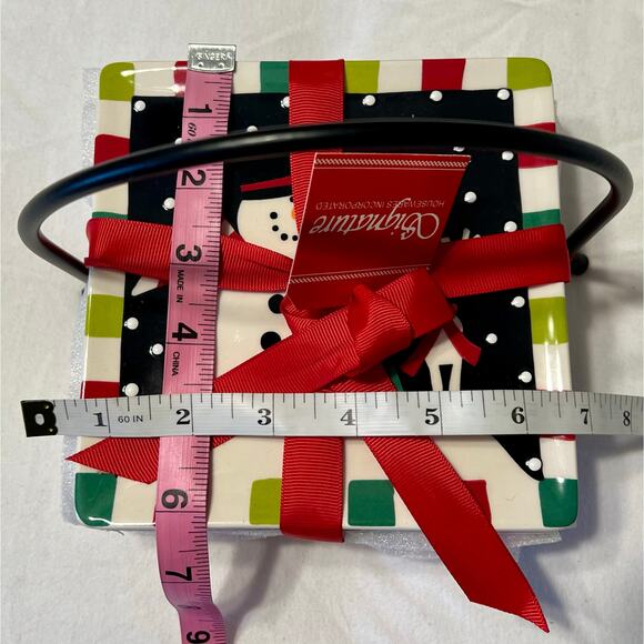 Set of 4 Holiday Snowman Dessert Plates with Holder NWT - Picture 5 of 5